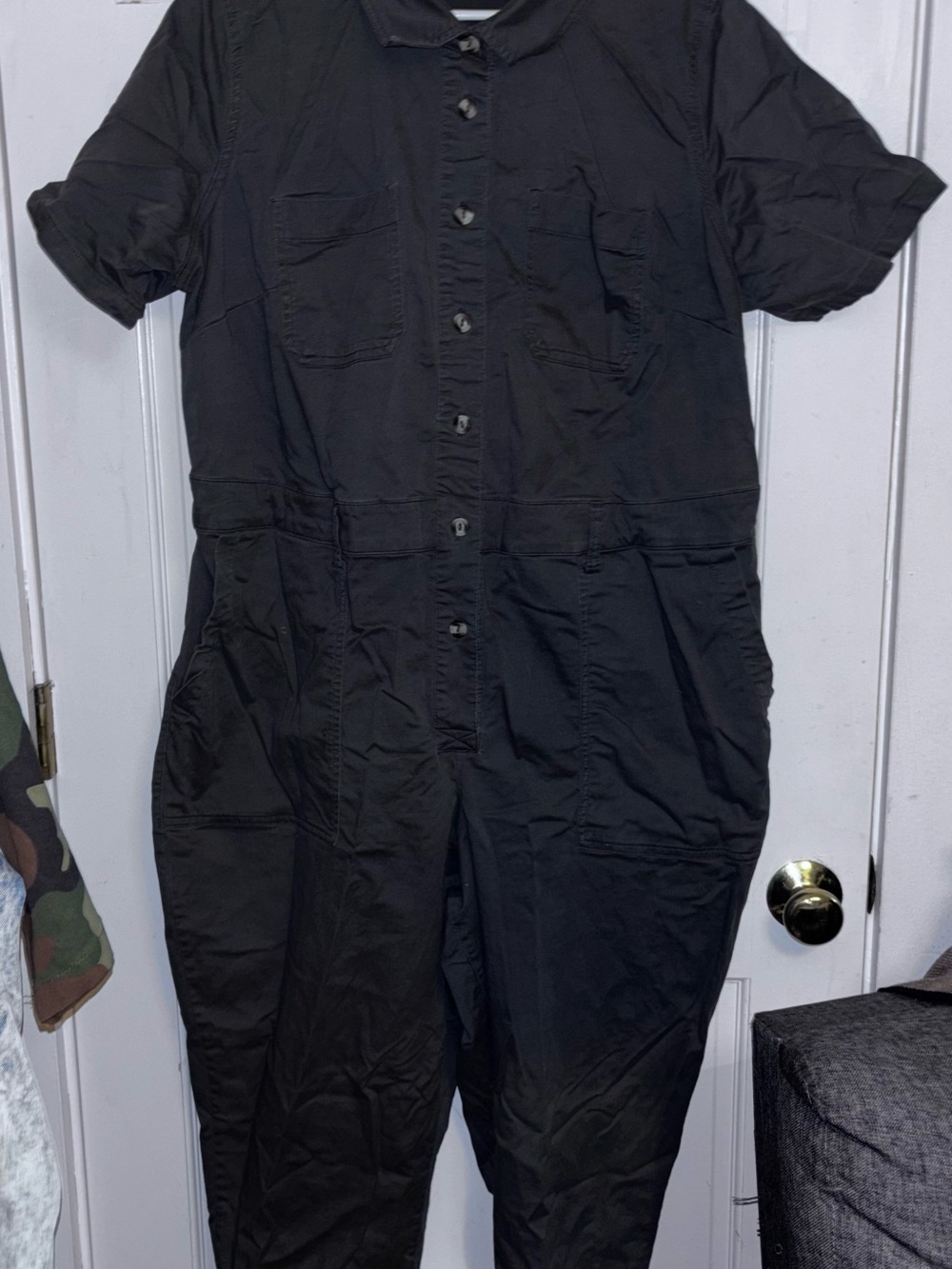 Ava & Viv Grey Short-Sleeve Utility Jumpsuit